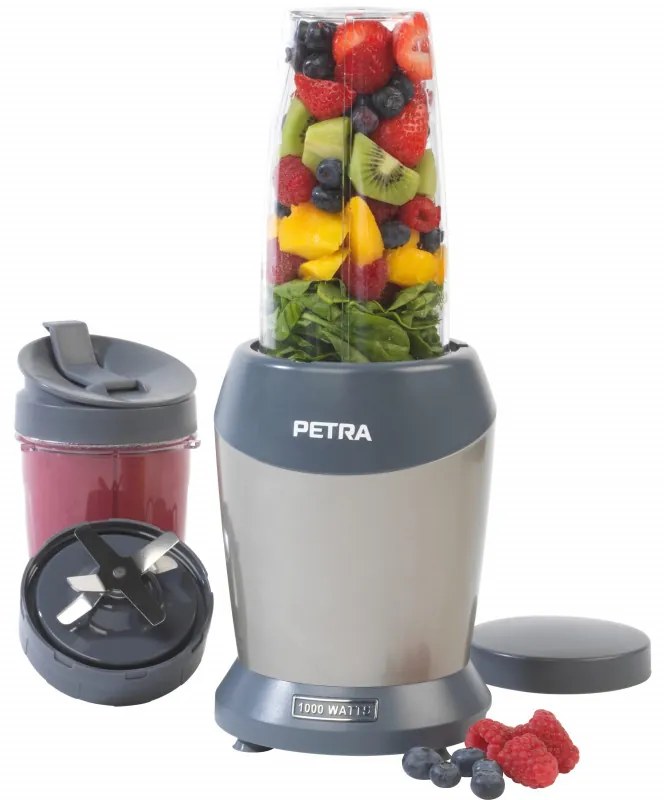 Petra NutriMax blender, 6 lame, 1000W, vas 1 l, fără BPA, gri/albastru