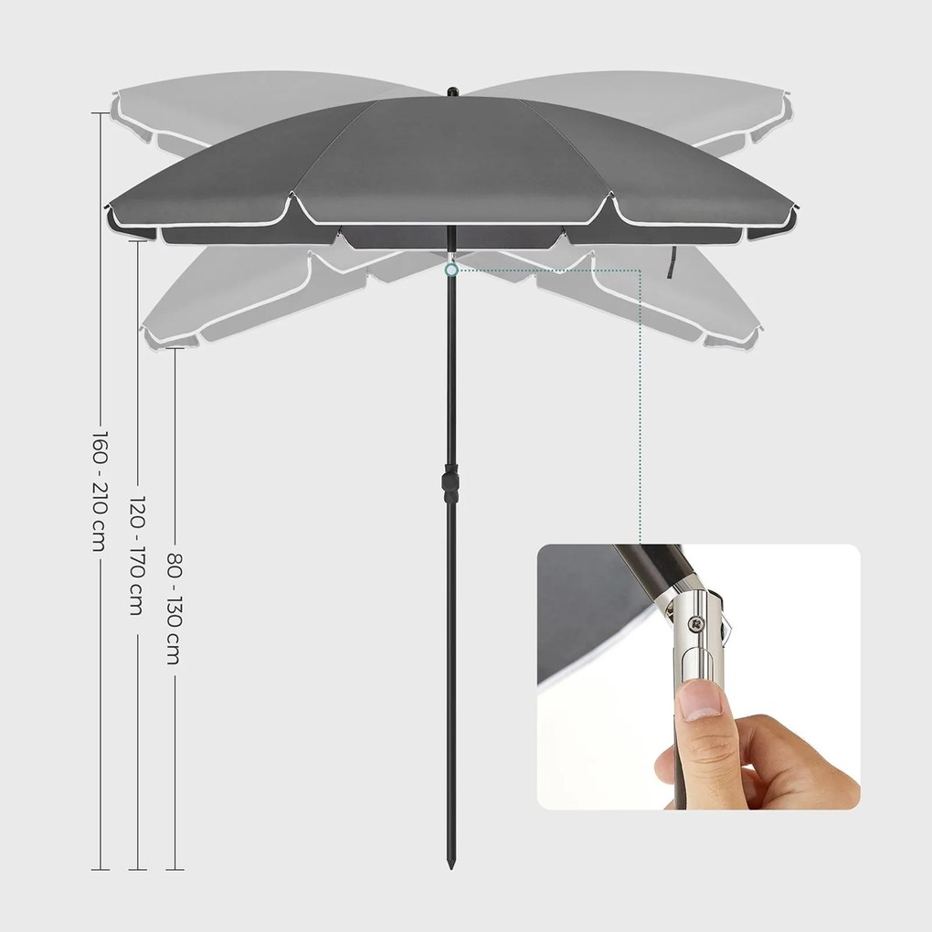 Umbrelă SOLARA, Ø160 cm, gri SongmicsHome