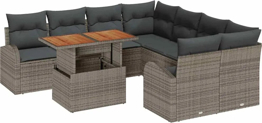 vidaXL Set de canapele pentru grădină 9 pcs Gri Rattan poli
