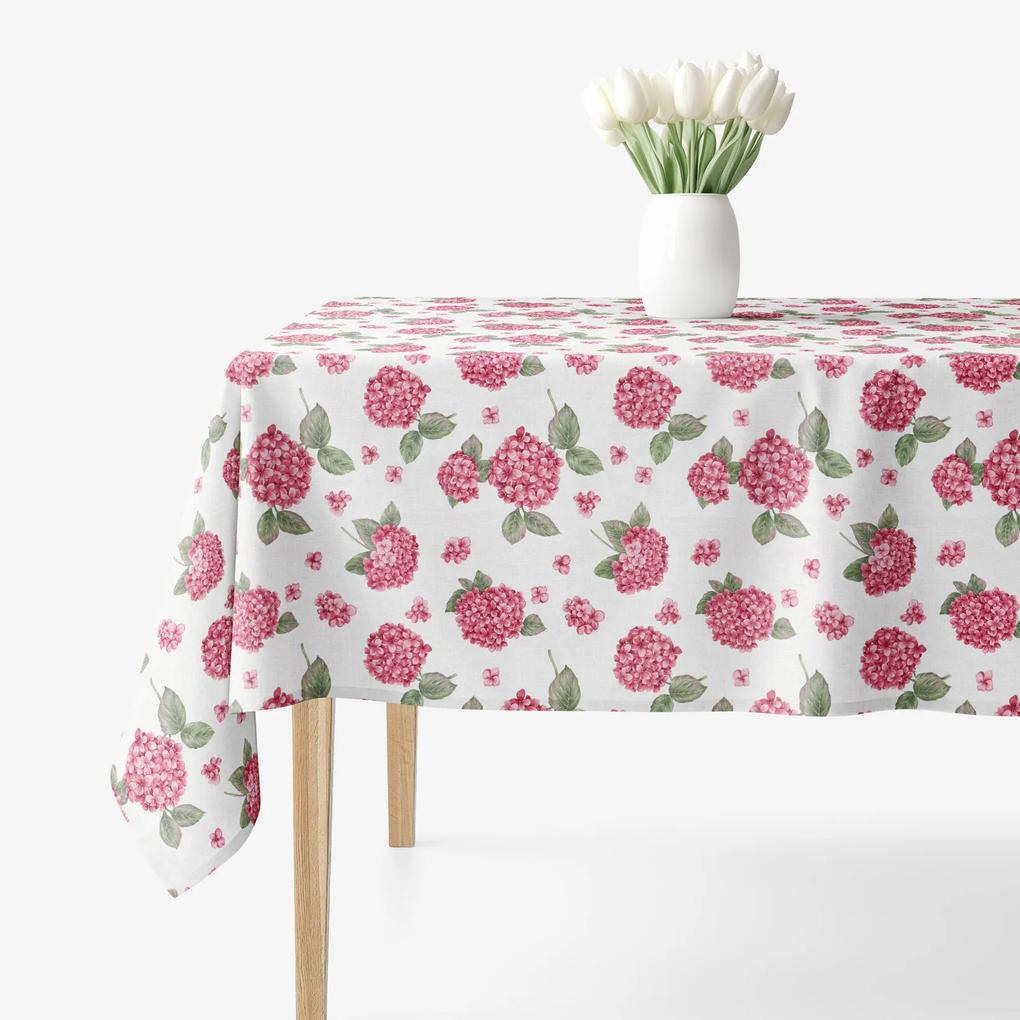 Goldea față de masă decorativă loneta - flori de hortensie roz 100 x 100 cm