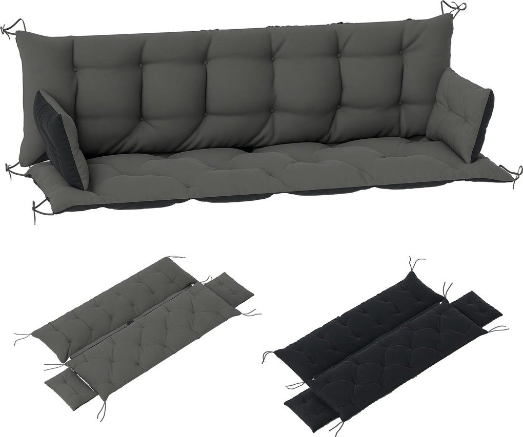 Outsunny Set de perne pentru bancă sau leagăn Hollywood, bicolor, poliester, spumă, 180 x 110 x 8 cm, Gri închis | Aosom Romania