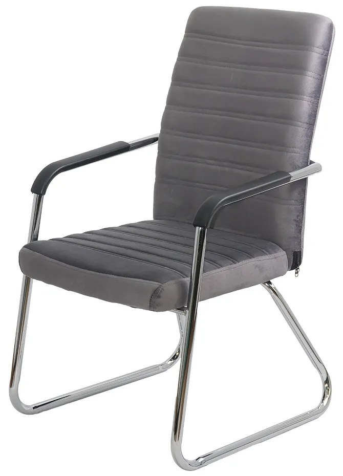 Scaun vizitator gri OFF 833V din catifea cu cadru metalic cromat și brațe
