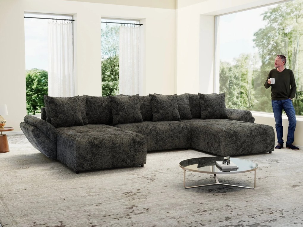 Colțar extensibil dumonde cu ladă de depozitare si sezut confortabil din spuma high-density, Berlin U Euphoria Dark Grey 380x180 cm