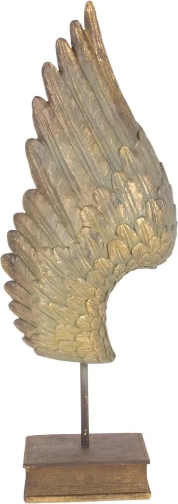 Statuetă decorativă din polirășină, auriu, aripă de înger pe suport, finisaj antichizat, 60 x 23 x 13 cm, „Icare”