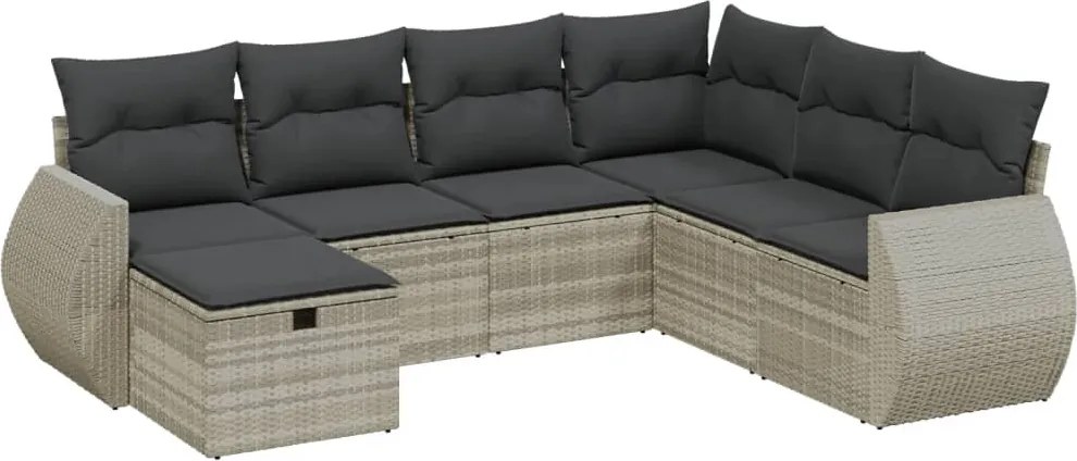 vidaXL Set canapele de grădină cu perne, 7piese gri deschis poliratan
