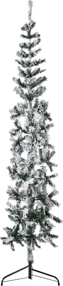 vidaXL Jumătate brad de Crăciun artificial subțire, cu zăpadă, 210 cm