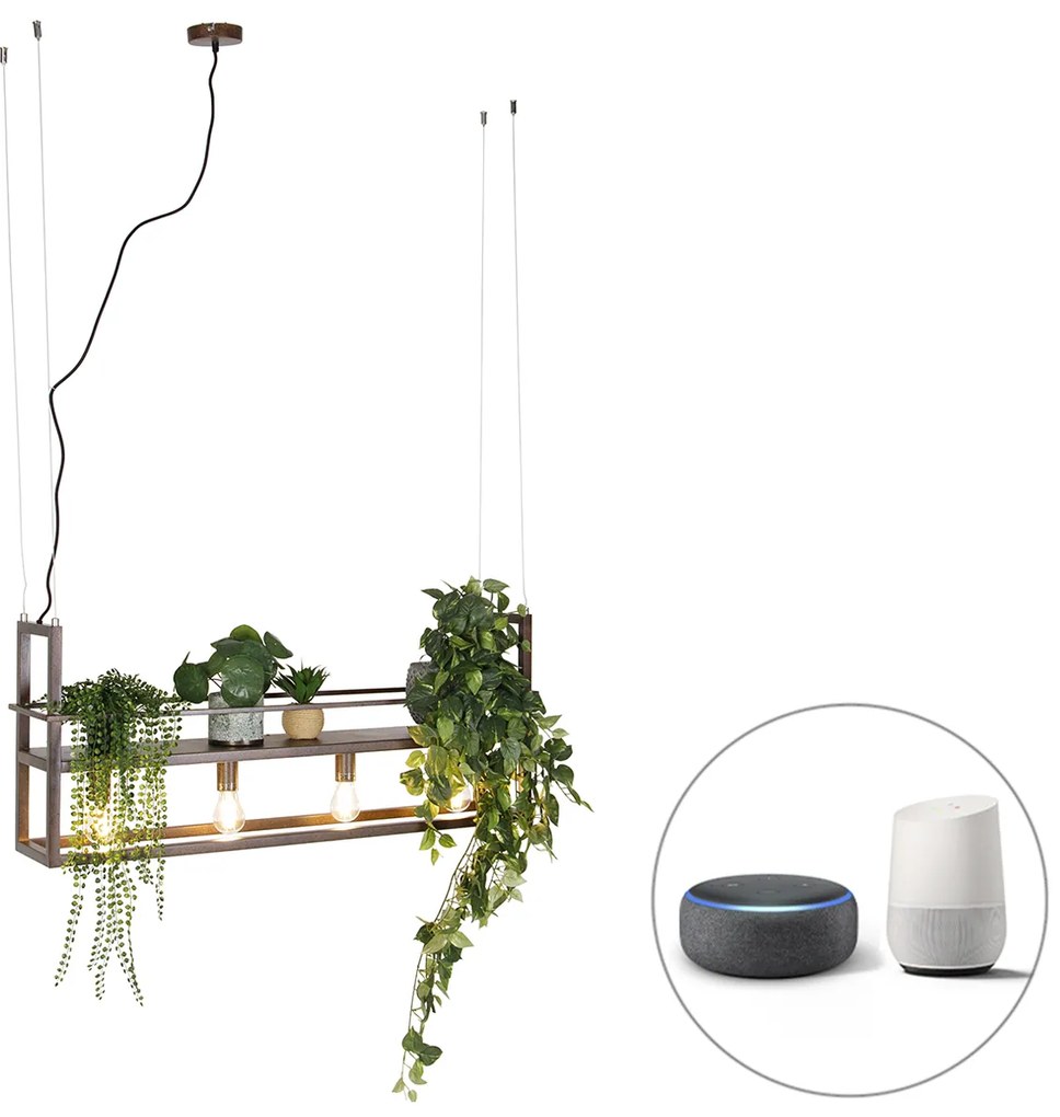 Lampă suspendată inteligentă maro ruginiu cu raft inclusiv 4 WiFi A60 - Cage Rack
