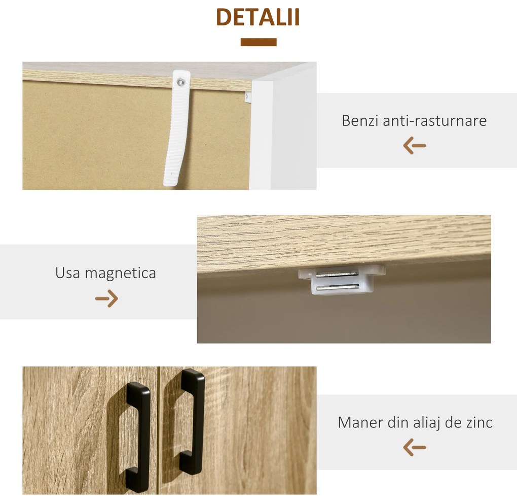 Dulap multifunctional HOMCOM cu 2 usi, polita reglabila din MDF, alb si lemn 62x40x77cm | AOSOM RO