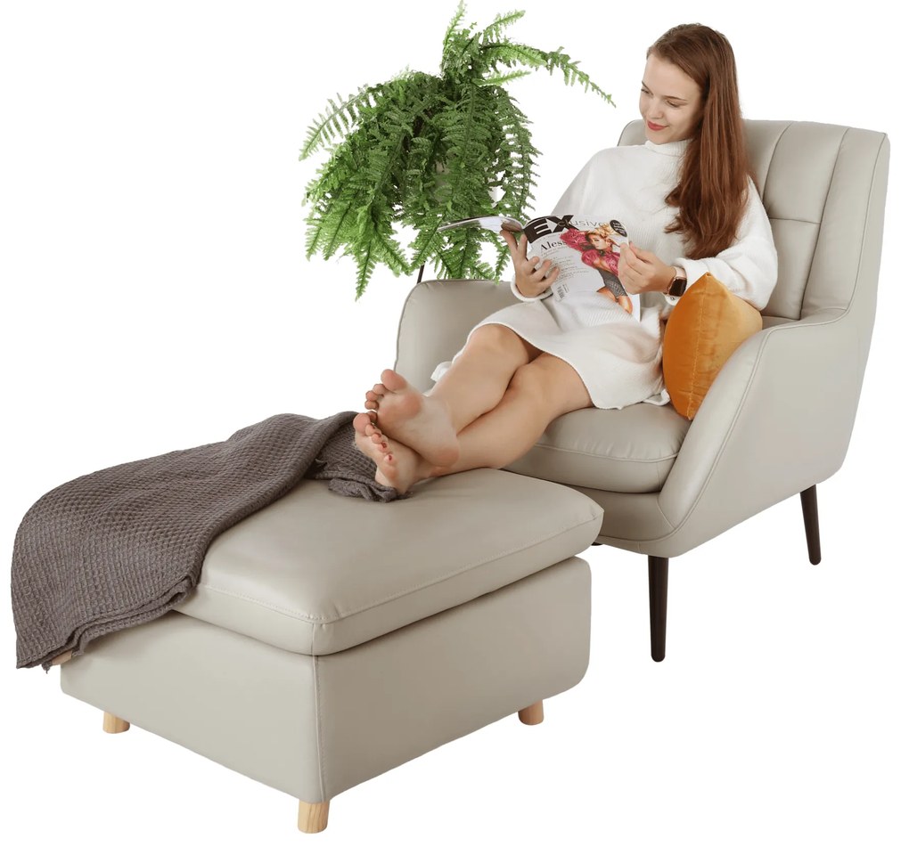 Fotoliu design, piele / piele ecologică, gri deschis / negru, LINSY