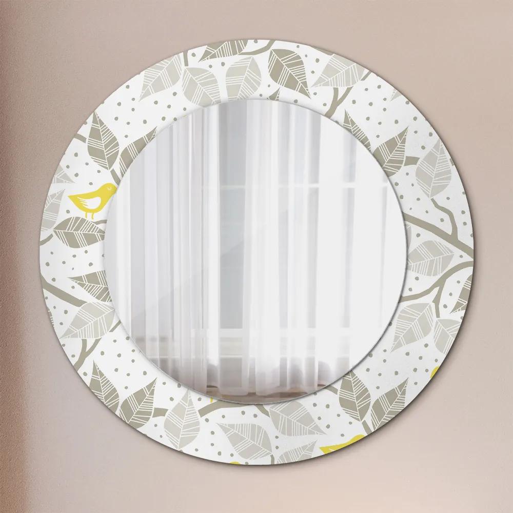 Oglinda rotunda imprimata Păsări galbene pe ramuri