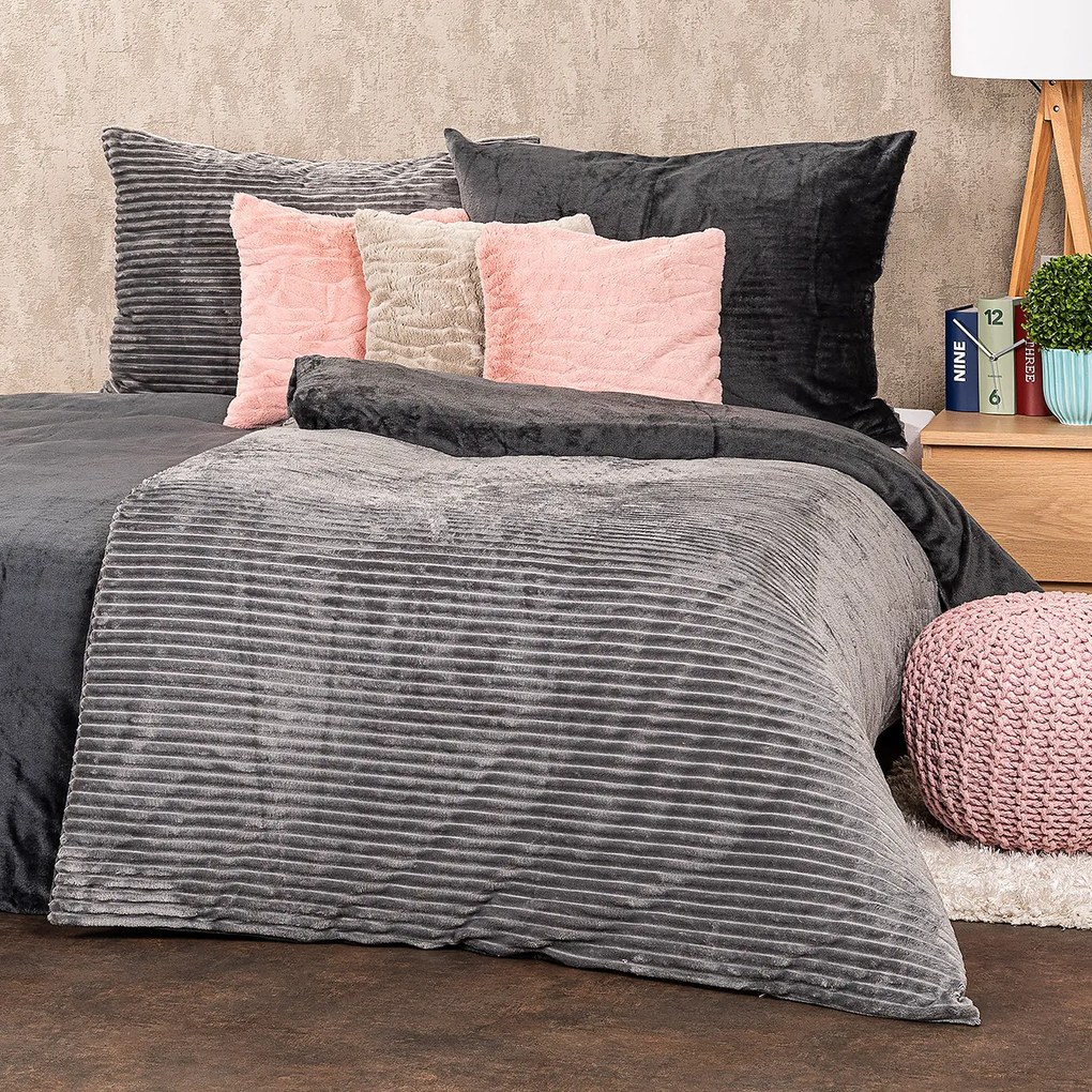 Lenjerie de pat din micro-flanelă 4Home Stripe, gri, 140 x 200 cm, 70 x 90 cm