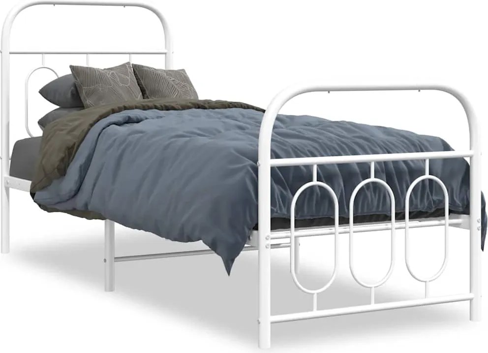 vidaXL Cadru de pat metalic cu tăblie de cap/picioare, alb, 75x190 cm