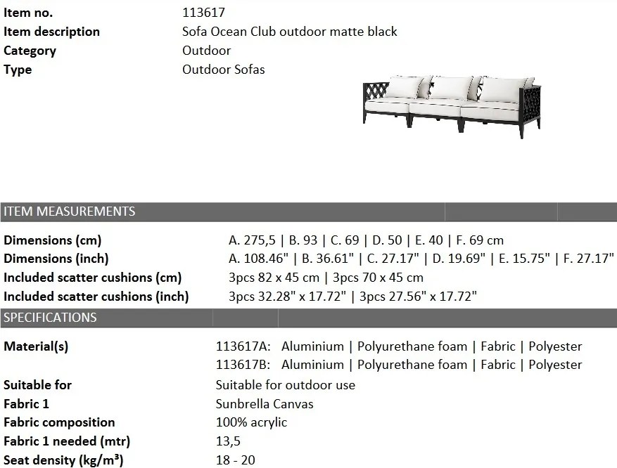 Canapea pentru interior si exterior Ocean Club, negru 113617 HZ