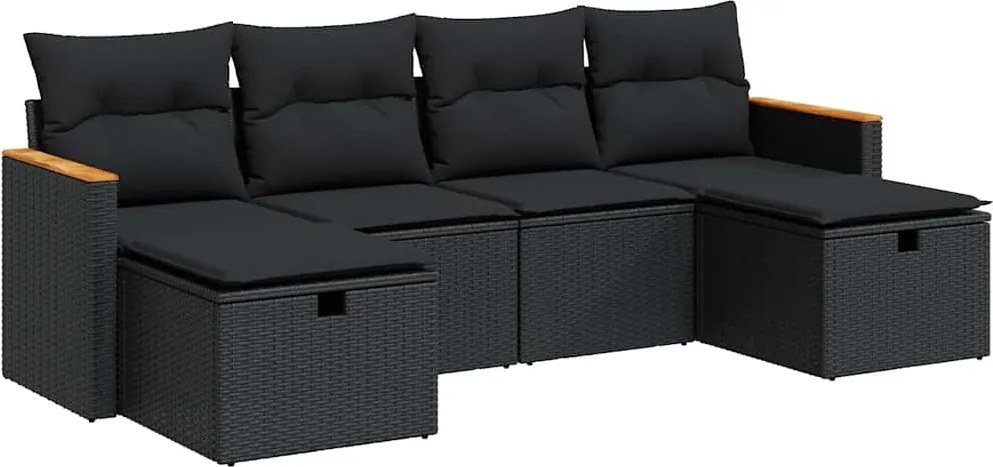 vidaXL Set mobilier de grădină cu perne, 6 piese, negru, poliratan