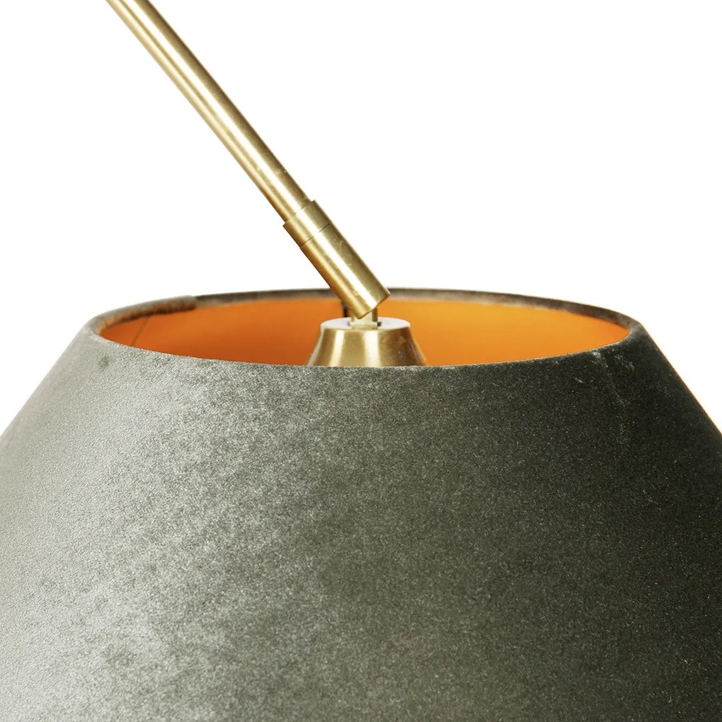 Booglamp messing met wit met dubbele velours kap groen - XXL