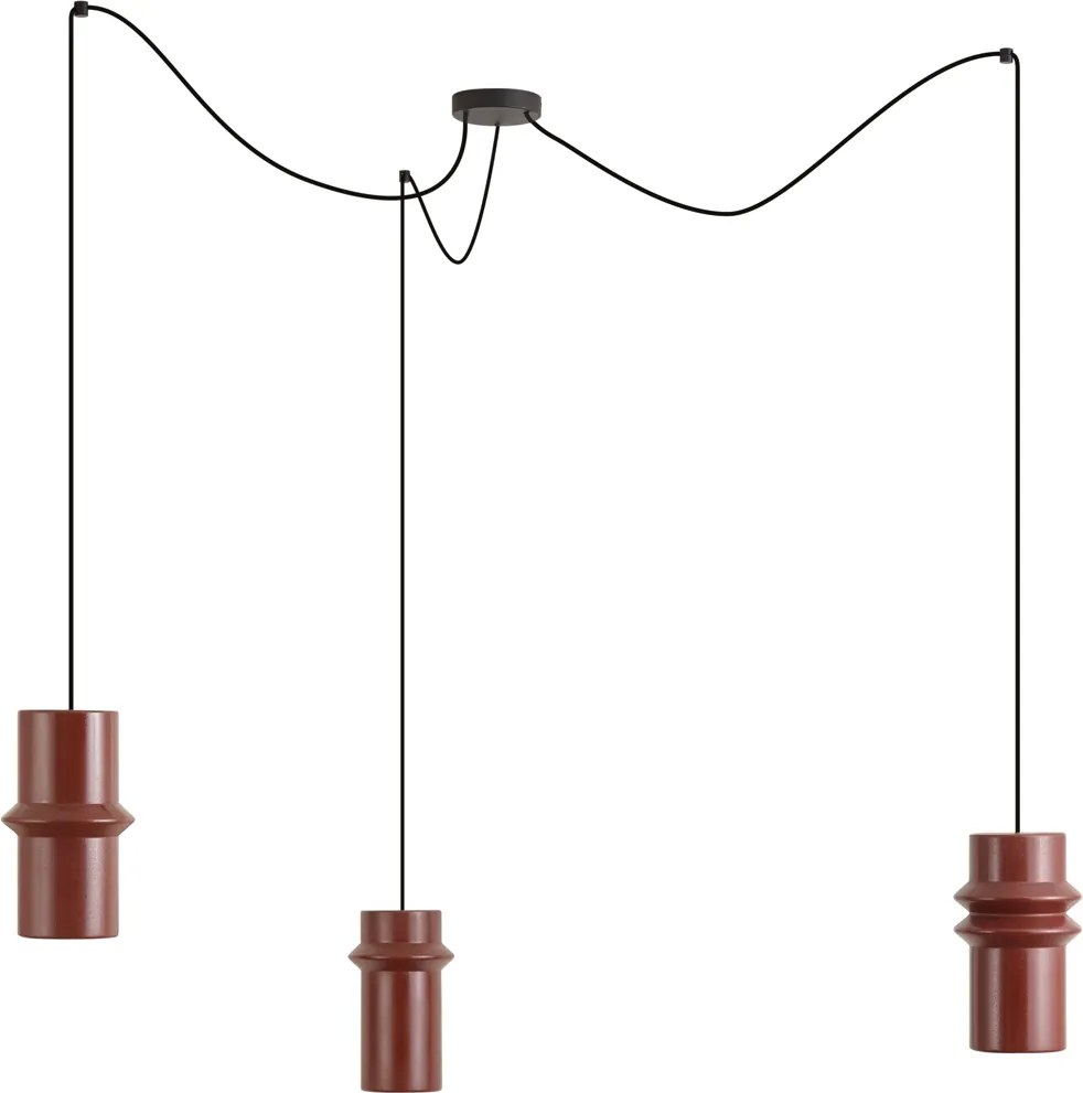 Lampă suspendată retro roșie cu negru cu 3 lumini - Monti
