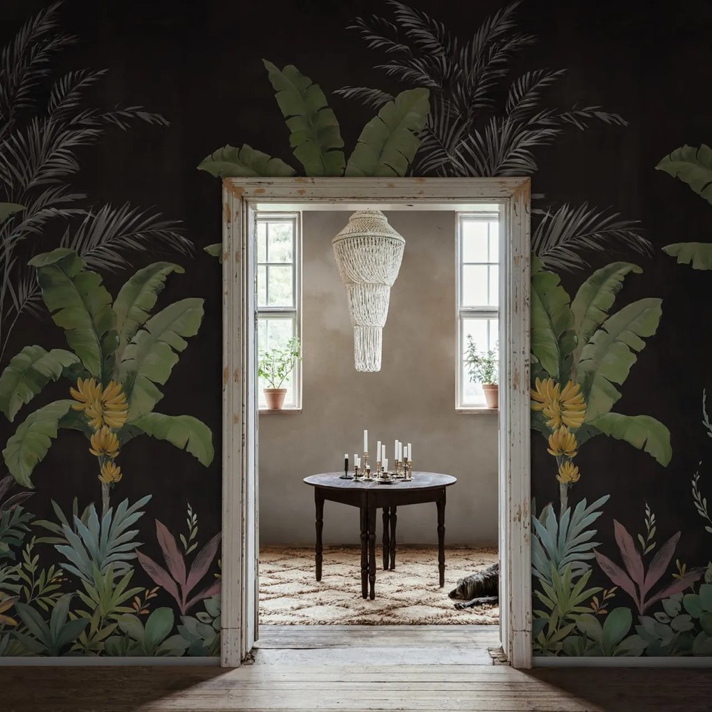 Fototapet, Banana Tree Jungle, Black, Rebel Walls