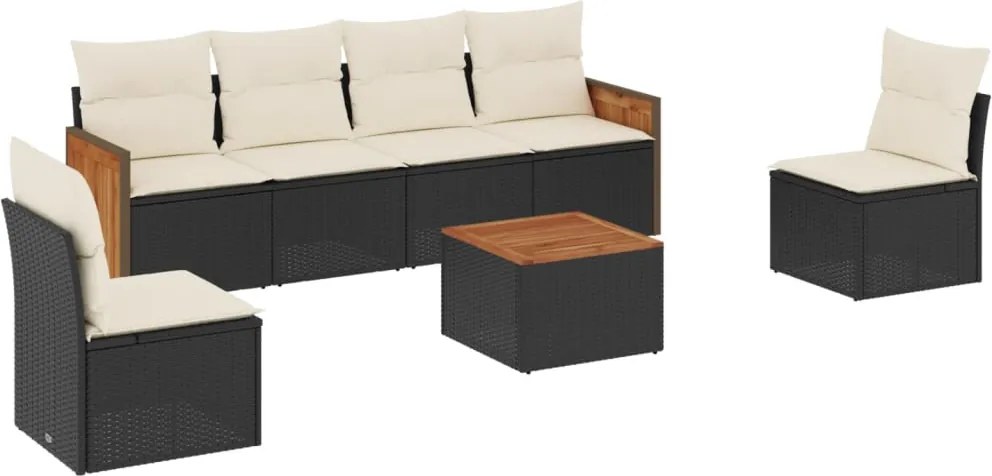 vidaXL Set canapele de grădină cu perne, 7 piese, negru, poliratan