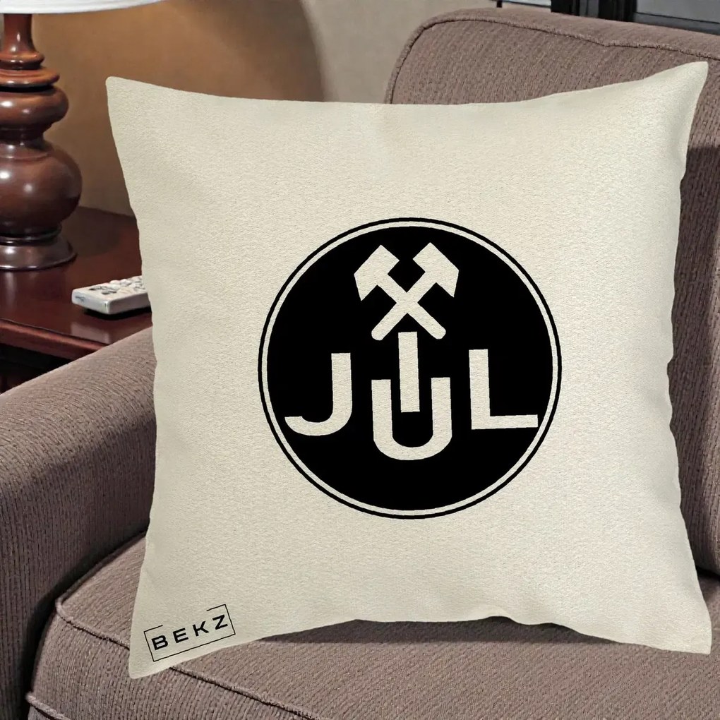 Perna Personalizata JUL Jiul Lupeni Fotbal, 40x40 cm, Ecru, Husa Detasabila, Perna Inclusa, BEKZ®