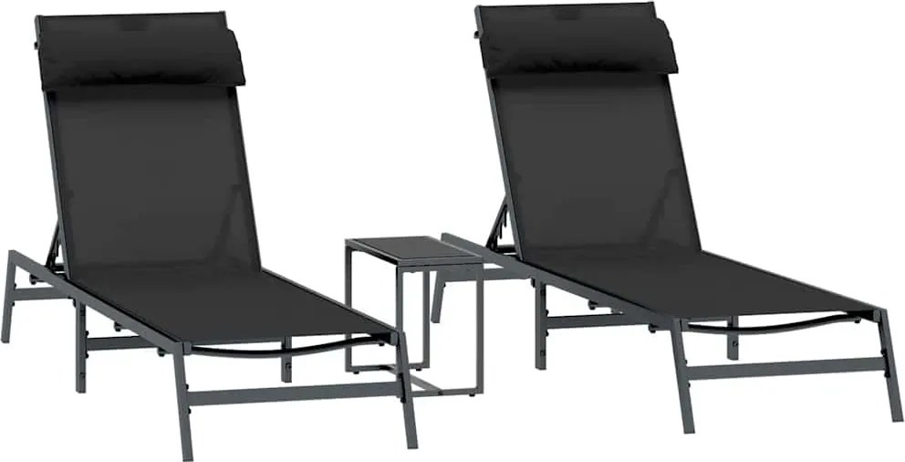vidaXL Paturi de plajă 2-persoană 3 pcs Negru și antracit Oțel