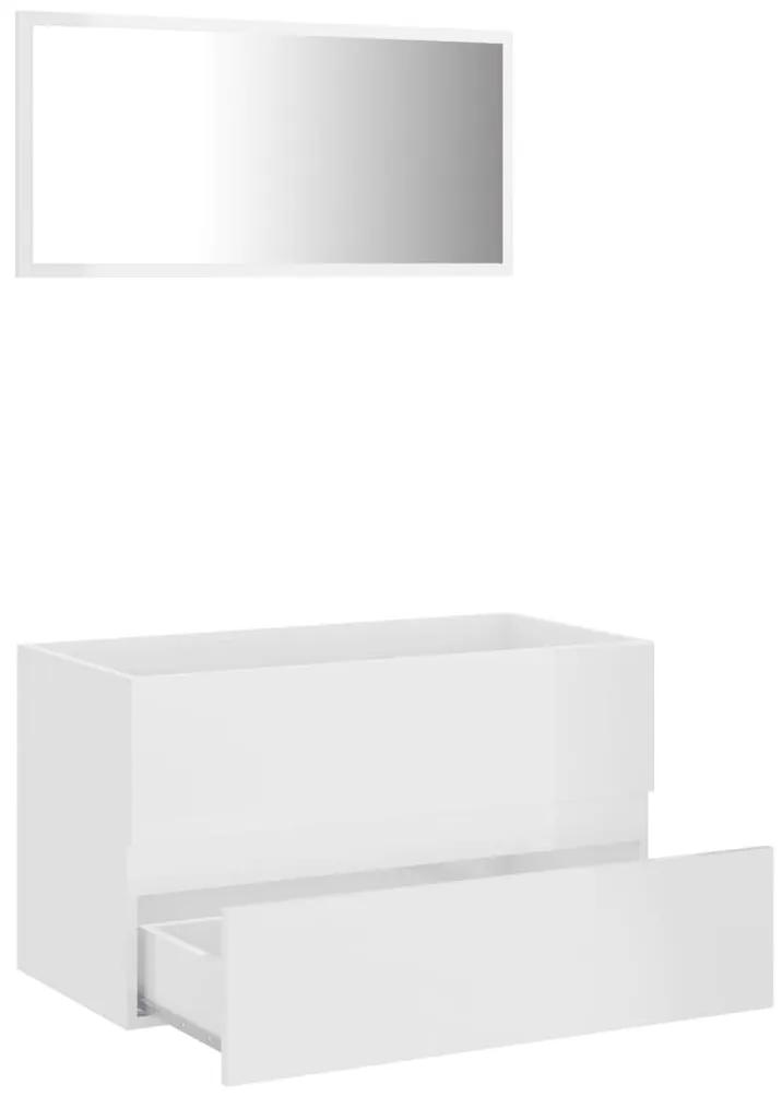 Set mobilier de baie, 2 piese, alb extralucios, PAL Alb foarte lucios, Dulap pentru chiuveta + oglinda, 1