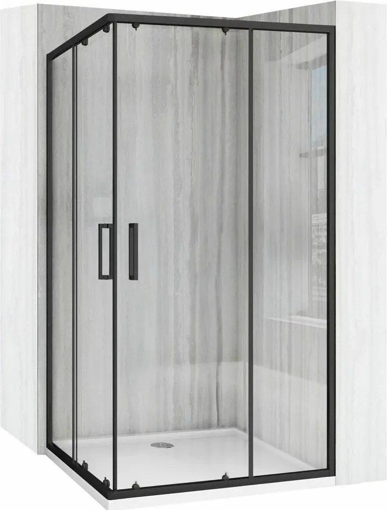 Cabina de dus dreptunghiulara cu usi glisante negru Rea City 80x100 cm si cadita neagra