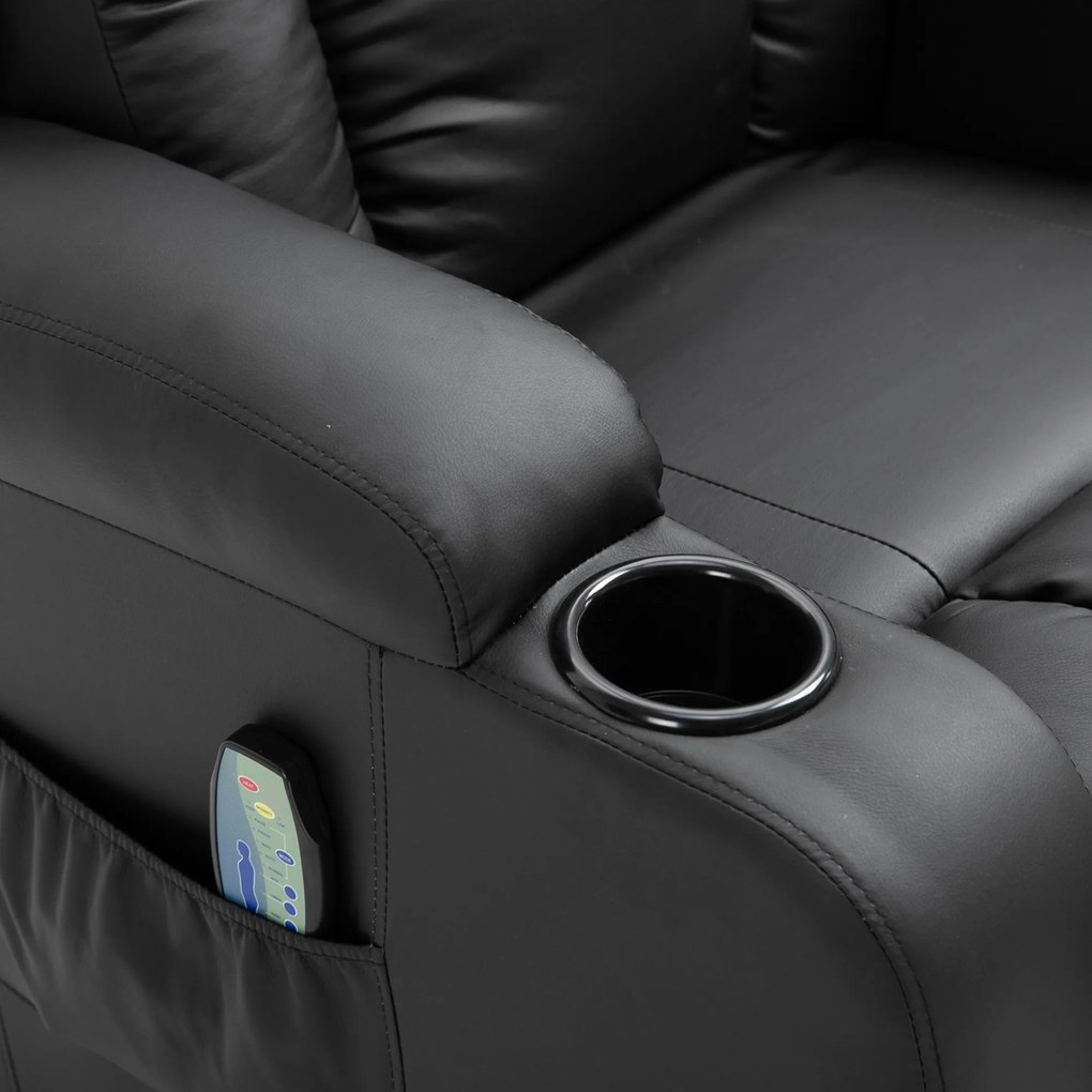 HOMCOM Fotoliu Relax pentru Masaj Rabatabil din Imitatie de Piele Bej cu 8 Puncte de Masaj si Telecomanda, 85x94x104cm, Negru | AOSOM RO