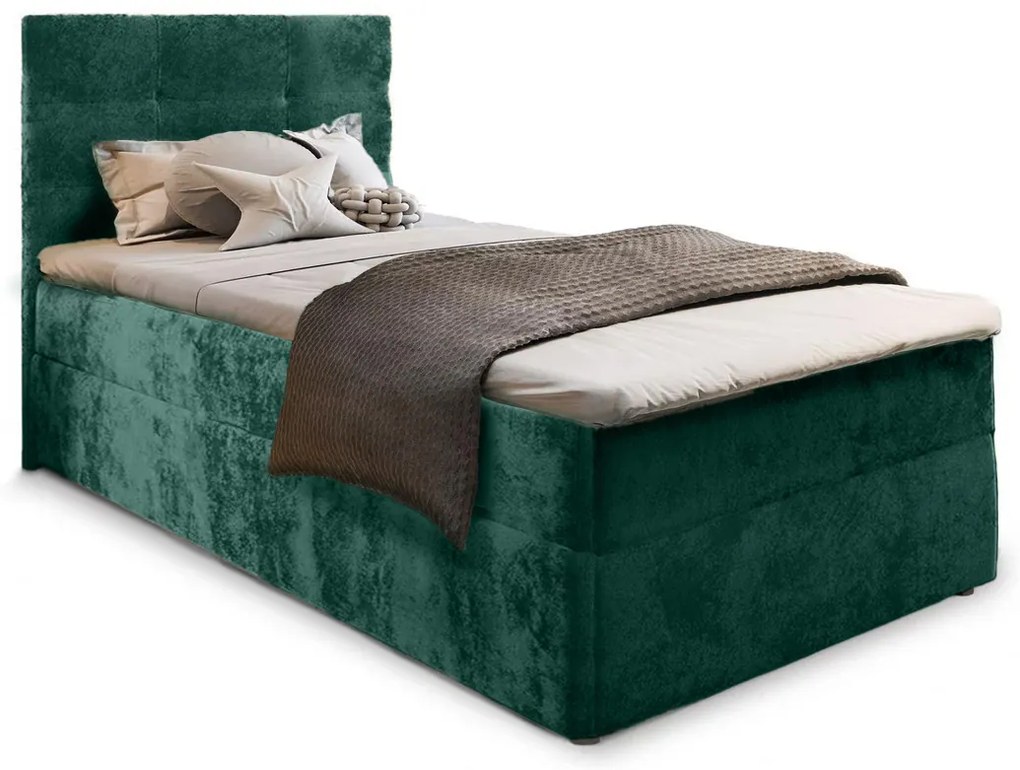 Pat tapițat boxspring GLORIEN VELVET 100x200 cm verde inchis Saltele: Saltea cu arcuri Bonell