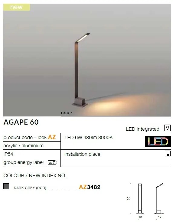 Stalp LED iluminat exterior IP54 AGAPE H-60cm ZZ AZ3482