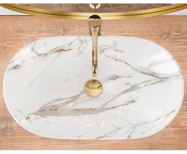 REA-U8597 - Lavoar ROYAL pentru blat 36x62 cm ceramică/decor marmură