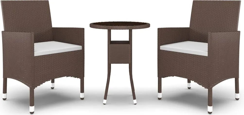 vidaXL Set mobilier de grădină, 3 piese, maro, poliratan