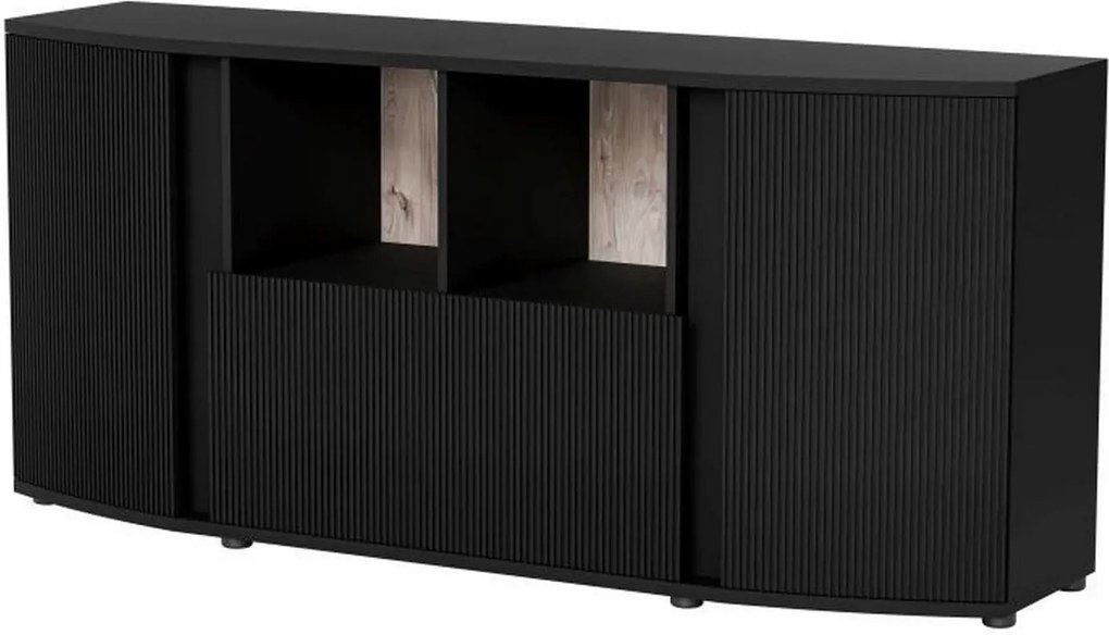 Comoda MICHELLE, negru/stejar, PAL laminat, 178x47x82 cm