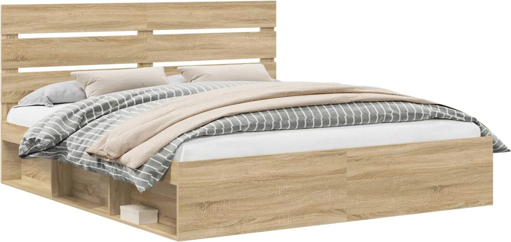vidaXL Cadru de pat cu headboard Sonoma 180 x 200 cm Lemn de pin masiv