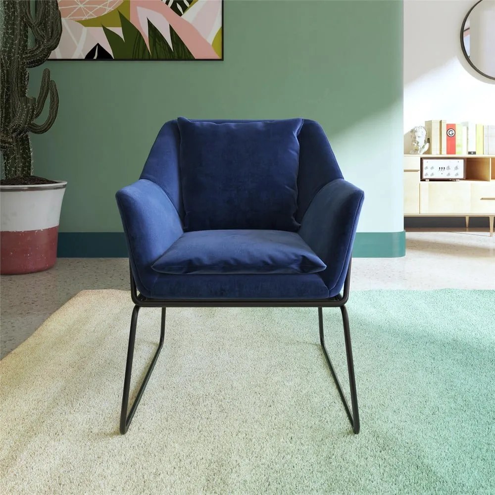 Fotoliu albastru cu tapițerie din catifea Avery – Støraa