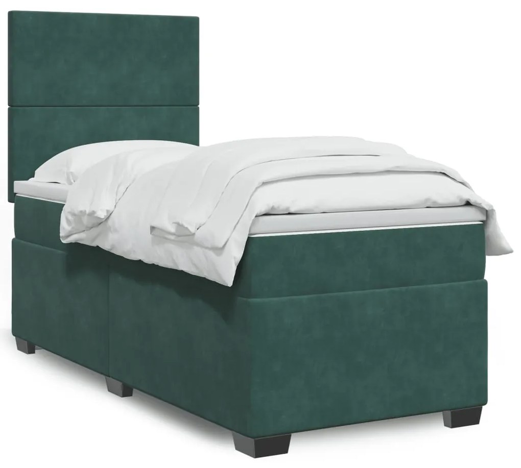 3293083 vidaXL Pat box spring cu saltea, verde închis, 90x190 cm, catifea