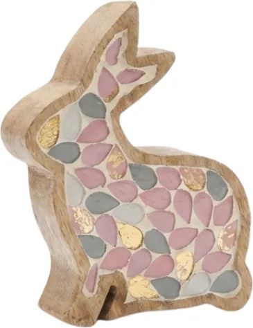 Iepuras de Paste din lemn MOSAIC BUN 15 cm, colorat