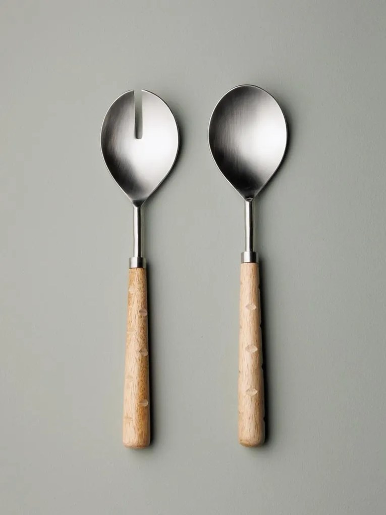 Set 2 ustensile pentru servire salata, din otel, cu maner din lemn, Impression