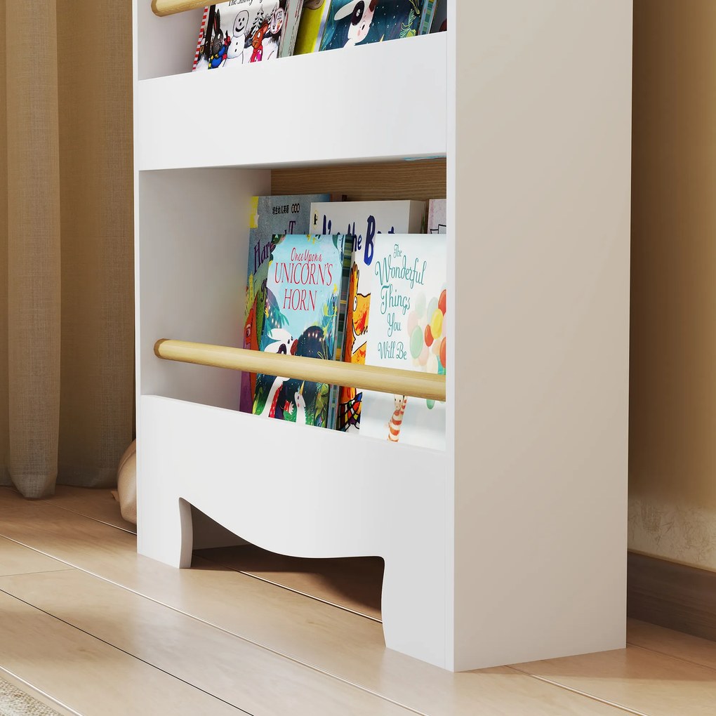 AIYAPLAY Bibliotecă pentru Copii cu 3 Rafturi în Formă de Ursuleț, cu Bariere Frontale, 55x15x110 cm, Culoare Lemn | Aosom Romania