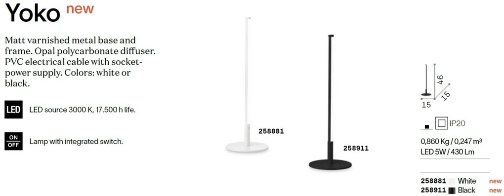 Lampa de masa LED design modern minimalist YOKO TL NERO