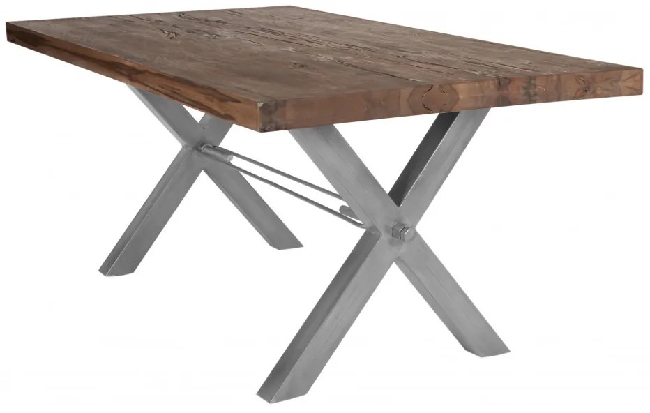 Masa dreptunghiulara din lemn de stejar Tables &amp; Benches 240x100x76 cm maro inchis/argintiu
