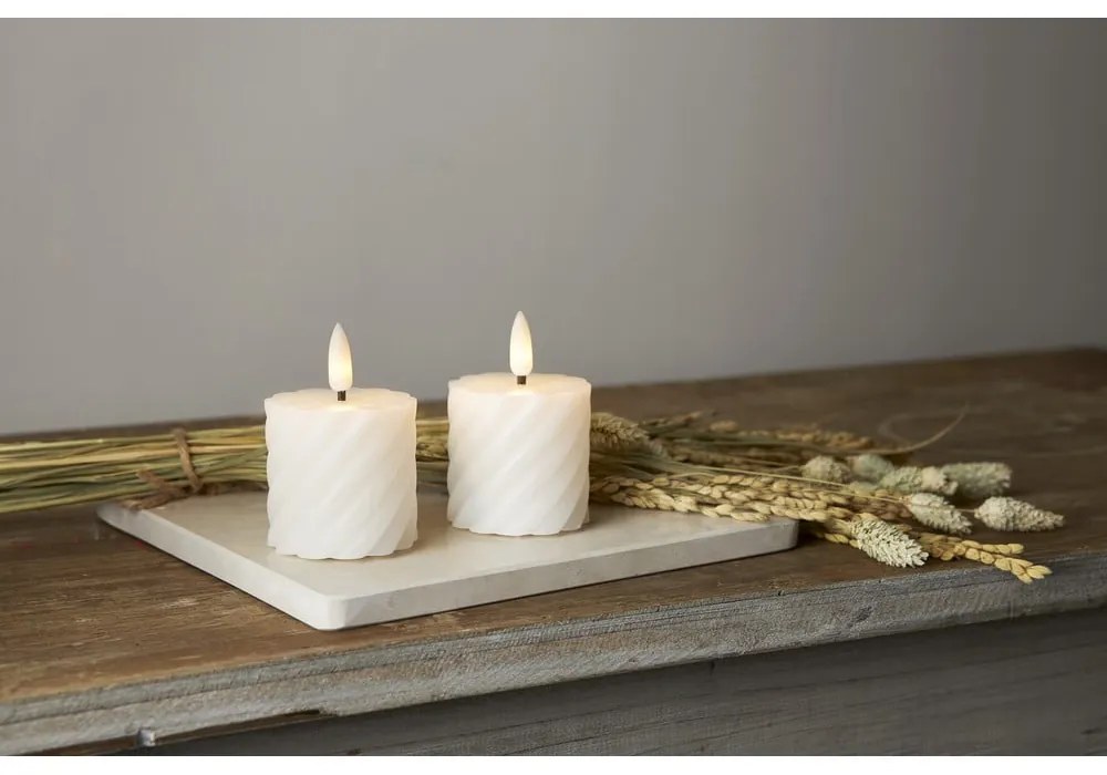 Set de 2 lumânări LED din ceară albă Star Trading Flamme Swirl, înălțime 7,5 cm
