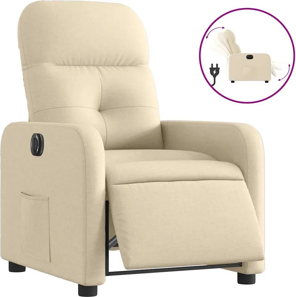 vidaXL Fotoliu rabatabil electric, crem, material textil