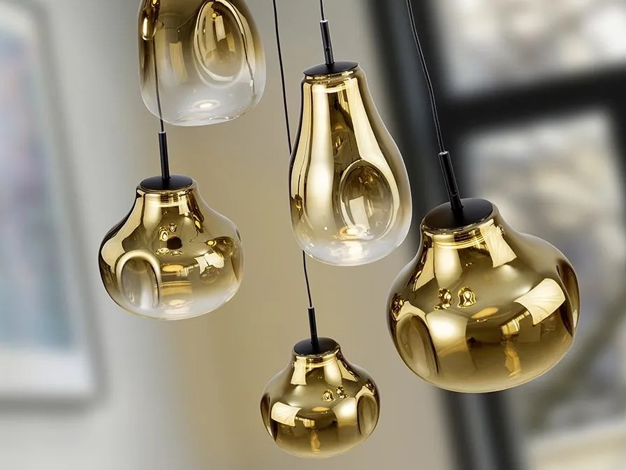 Lustra cu 5 pendule LED design modern Aledis negru/ auriu