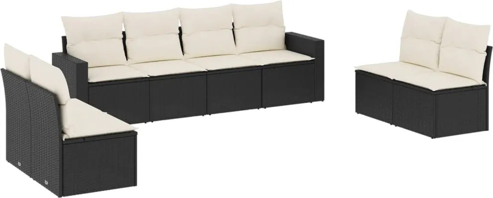 vidaXL Set mobilier de grădină cu perne, 8 piese, negru, poliratan