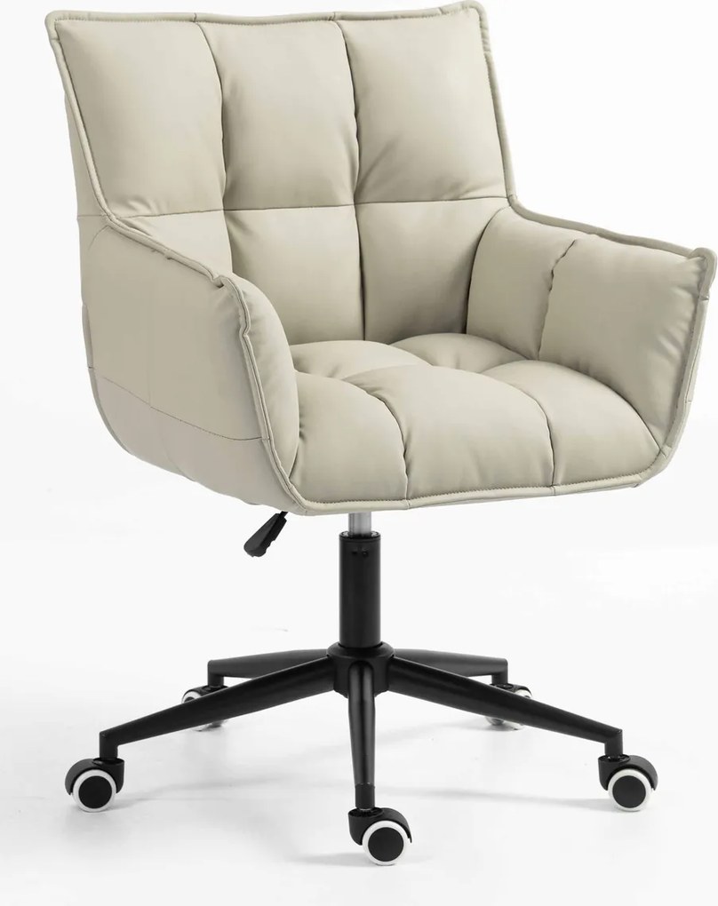 HR560K Scaun Ecru Piele Ecologica Premium Soft cu Bază Neagră