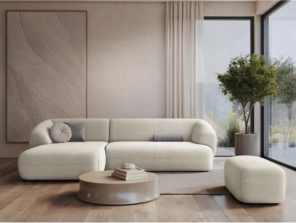 Colțar bej cu tapițerie din catifea (cu colț pe partea stângă) Moana – Makamii