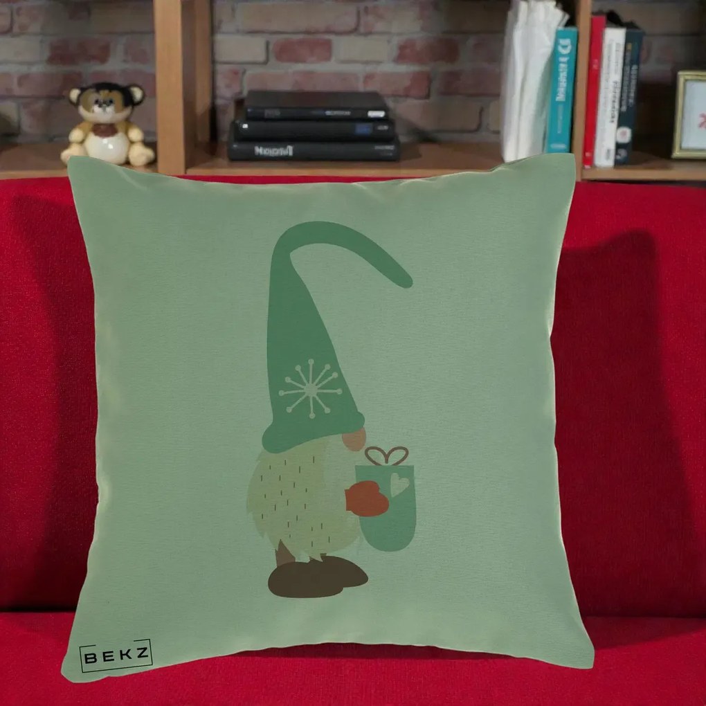 Perna Decorativa Gnom Nordic cu Cana Calda Menta, 40x40 cm, Verde, Husa Detasabila, Perna Inclusa, BEKZ®