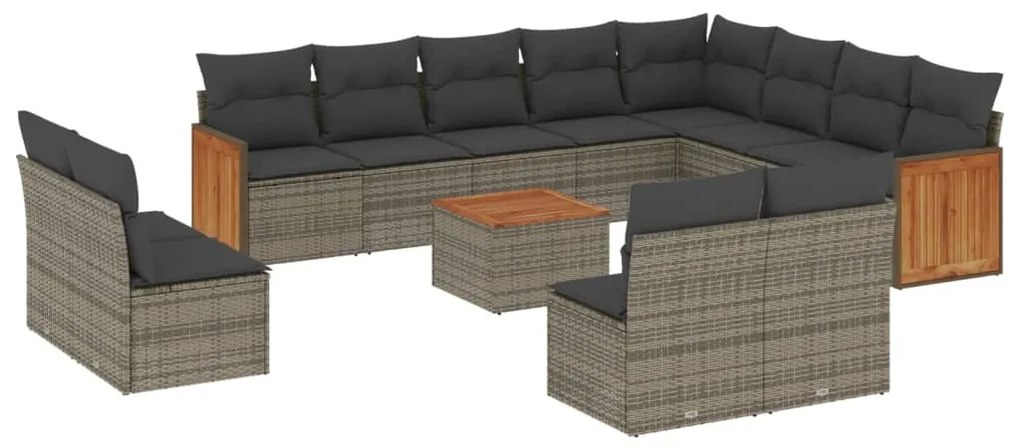 3228160 vidaXL Set mobilier de grădină cu perne, 13 piese, gri, poliratan