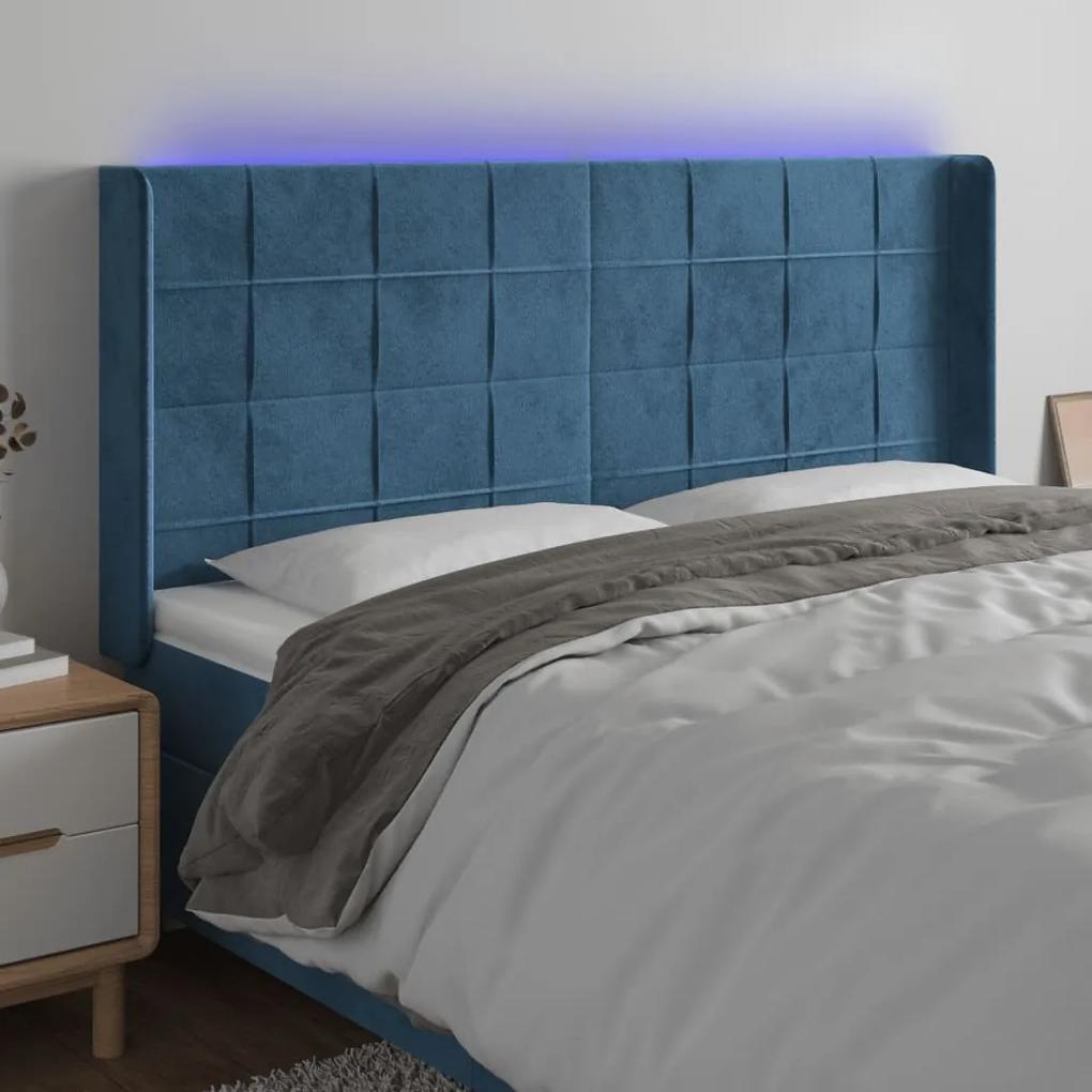 3124118 vidaXL Tăblie de pat cu LED, albastru închis, 203x16x118/128cm catifea