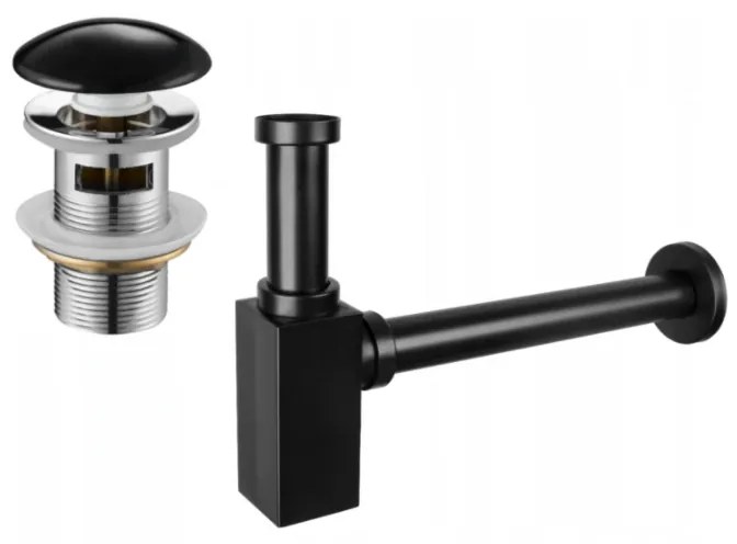 Mexen sifon parțial pentru chiuvetă pătrată cu valvă ceramică click-clack, cu preaplin, negru - 7992060-75